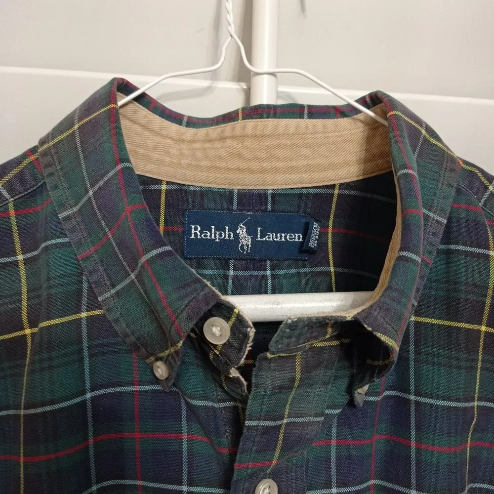 POLO Ralph Lauren Shirt Long Sleeve Button Down Hunter Green Plaid Cotton